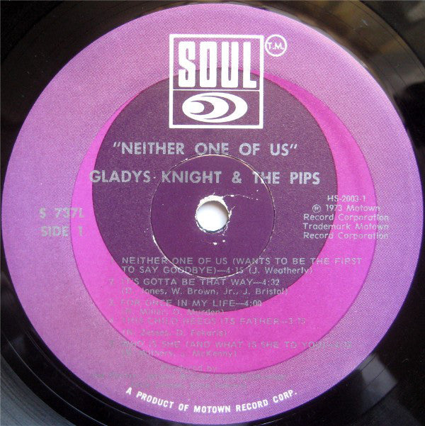 Gladys Knight And The Pips : Neither One Of Us (LP, Album, Emb)