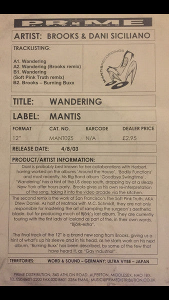 Brooks & Dani Siciliano : Wandering (12", EP, Promo)
