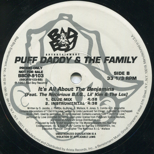 Puff Daddy & The Family : It's All About The Benjamins (12", Promo)