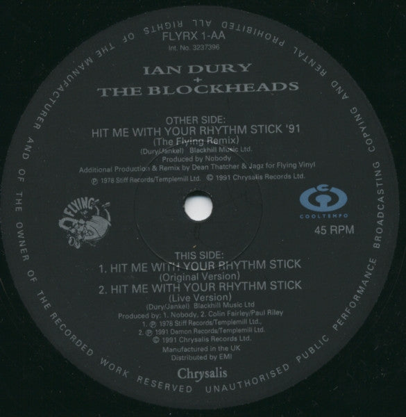 Ian Dury And The Blockheads : Hit Me With Your Rhythm Stick '91 (The Flying Remix) (12")