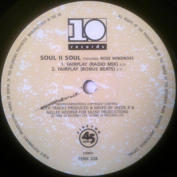 Soul II Soul Featuring Rose Windross : Fair Play (12", Single)