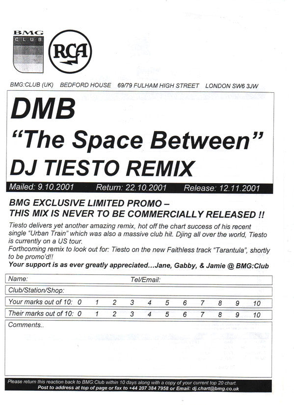 DMB* vs Tiësto* : Untitled (12", S/Sided, Promo, Unofficial)