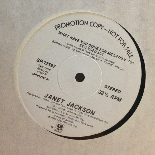 Janet Jackson : What Have You Done For Me Lately (12", Single, Promo)