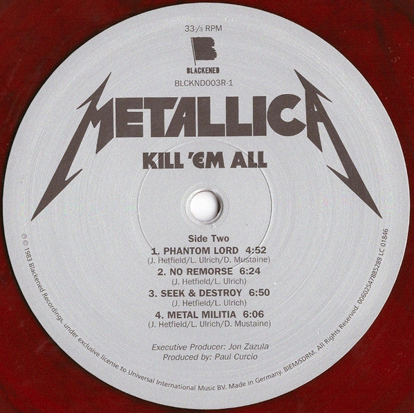 Metallica : Kill 'Em All (LP, Album, Ltd, RE, RM, RP, Red)