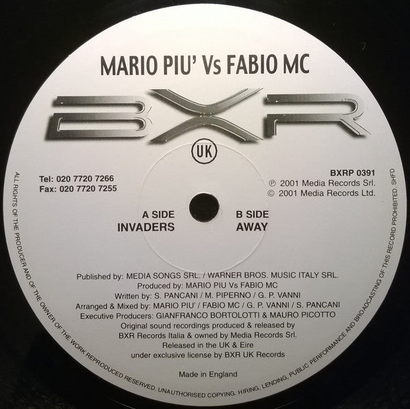 Mario Piu'* Vs Fabio MC : Invaders / Away (12")