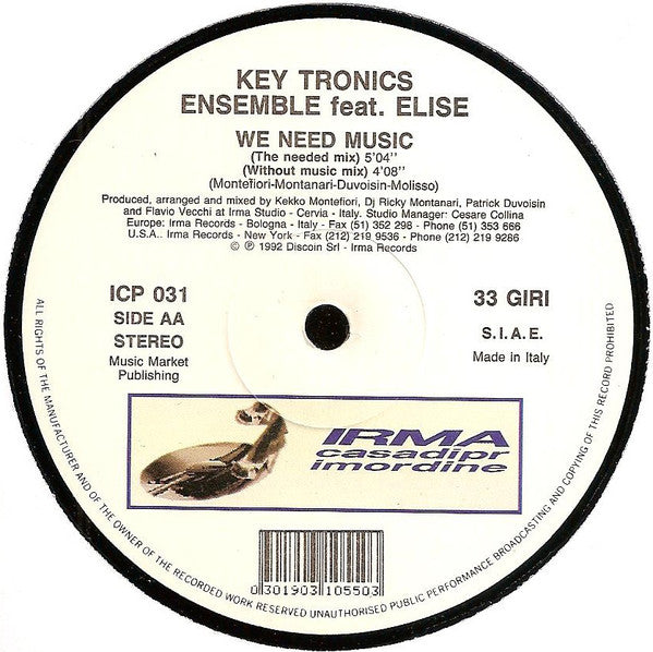 Key Tronics Ensemble Featuring Elise (14) : We Need Music (12")
