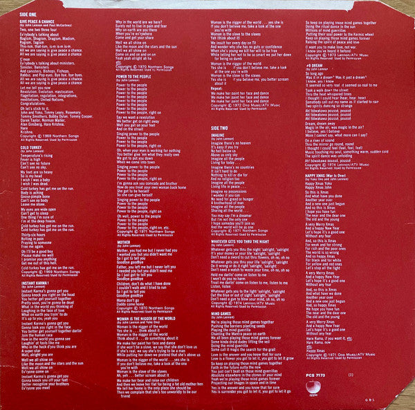 Lennon*, Plastic Ono Band* : Shaved Fish (LP, Album, Comp, RE, '-2)