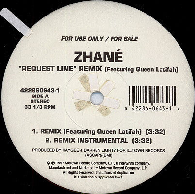 Zhané Featuring Queen Latifah : Request Line (Remix) (12", Promo)
