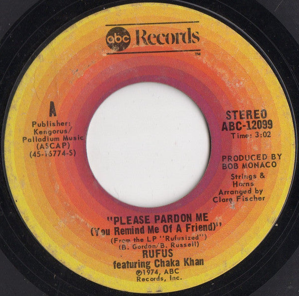 Rufus & Chaka Khan : Please Pardon Me (You Remind Me Of A Friend) (7", Single, Ter)