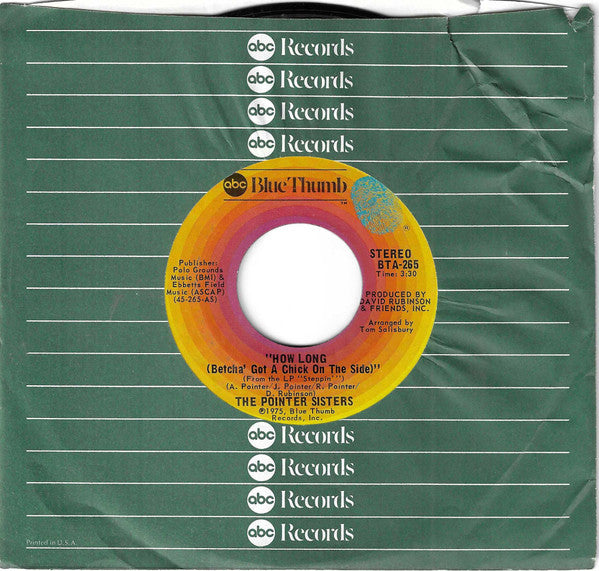 Pointer Sisters : How Long (Betcha' Got A Chick On The Side) (7", Styrene, Ter)