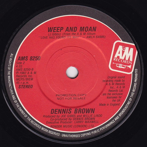 Dennis Brown : Halfway Up Halfway Down (7", Single, Promo)