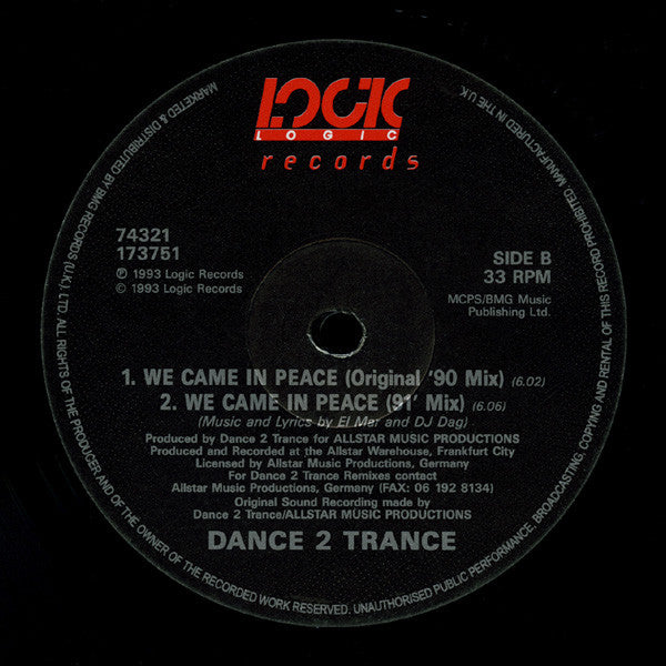 Dance 2 Trance : We Came In Peace (12")