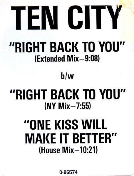 Ten City : Right Back To You (12", SP )