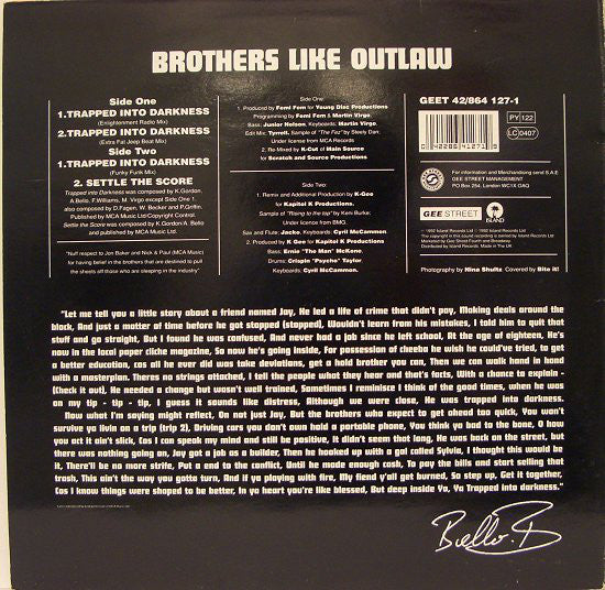 Brothers Like Outlaw : Trapped Into Darkness (12", Single)