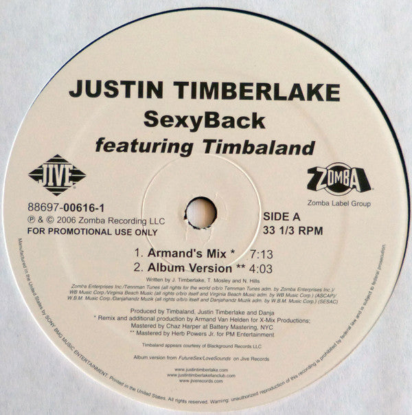 Justin Timberlake : SexyBack (Dance Mixes) (2x12", Promo)