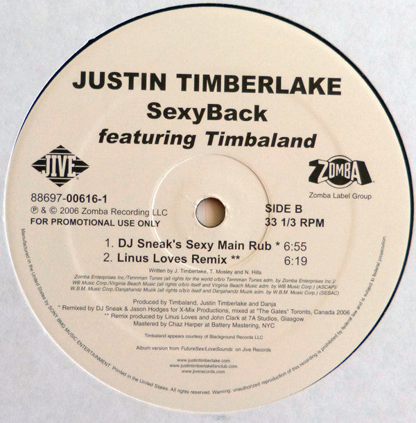 Justin Timberlake : SexyBack (Dance Mixes) (2x12", Promo)