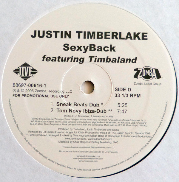 Justin Timberlake : SexyBack (Dance Mixes) (2x12", Promo)