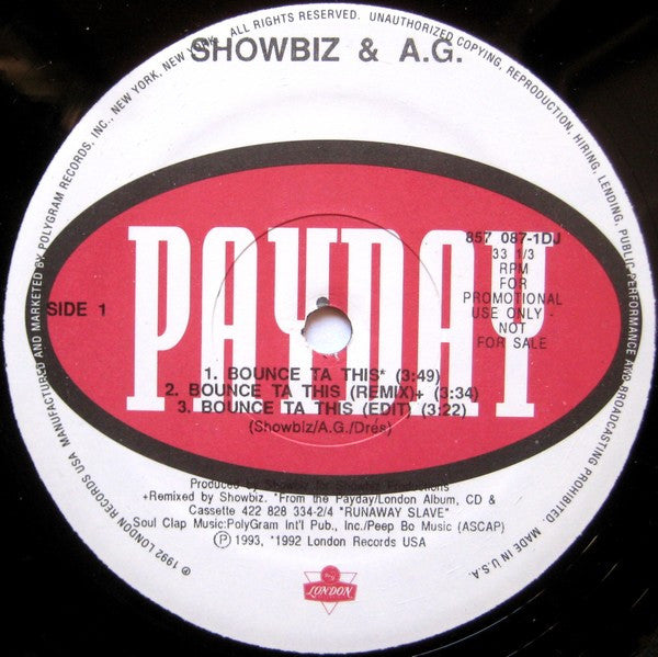 Showbiz & A.G. : Bounce Ta This (12", Promo)