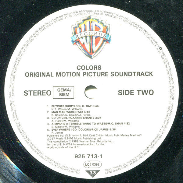 Various : Colors (Original Motion Picture Soundtrack) (LP, Album, Comp)