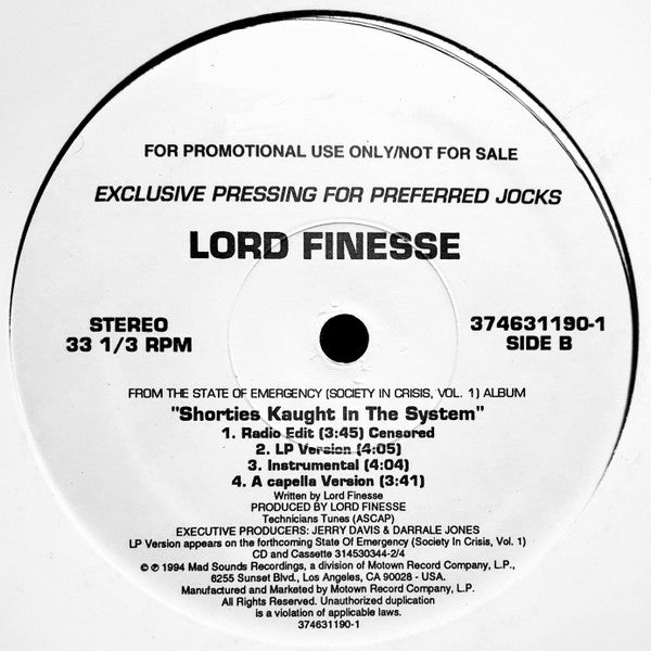 J.R. Swinga / Lord Finesse : Chocolate City / Shorties Kaught In The System (12", Promo)