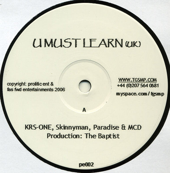 KRS-One, MCD, Paradise (13) & Skinnyman : U Must Learn (UK) (12", W/Lbl)