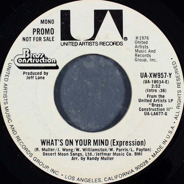 Brass Construction : What's On Your Mind (Expression) (7", Mono, Promo, Styrene)