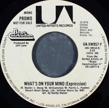 Brass Construction : What's On Your Mind (Expression) (7", Mono, Promo, Styrene)