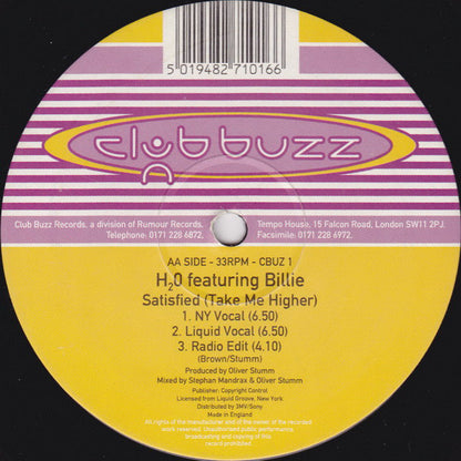 H2O Featuring Billie : Satisfied (Take Me Higher) (12")