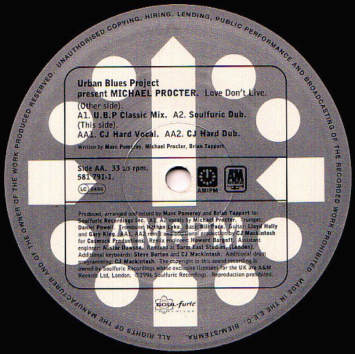 Urban Blues Project Presents Michael Procter : Love Don't Live (Jazz 'N' Groove / CJ Mackintosh Mixes) (12", 1/2)