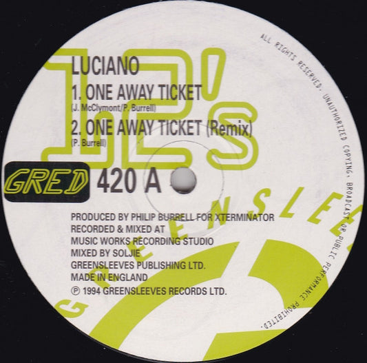 Luciano (2) : One Away Ticket (12")