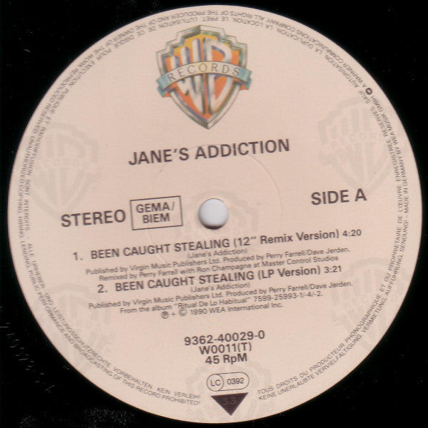 Jane's Addiction : Been Caught Stealing (12" Remix Version) (12")