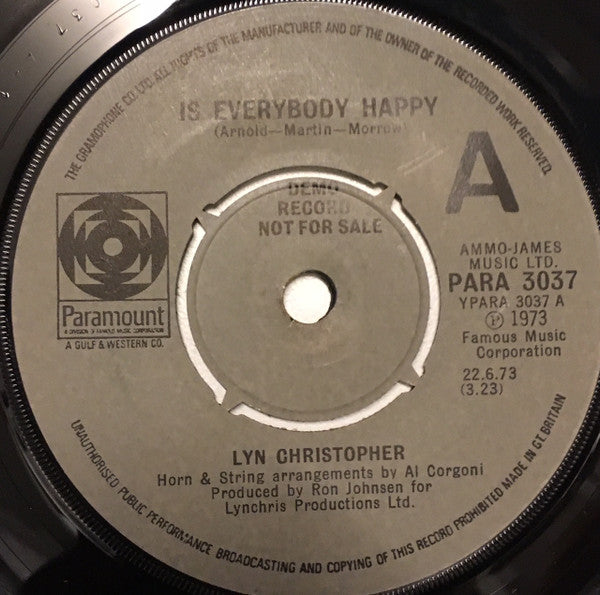 Lyn Christopher : Is Everybody Happy (7", Promo)