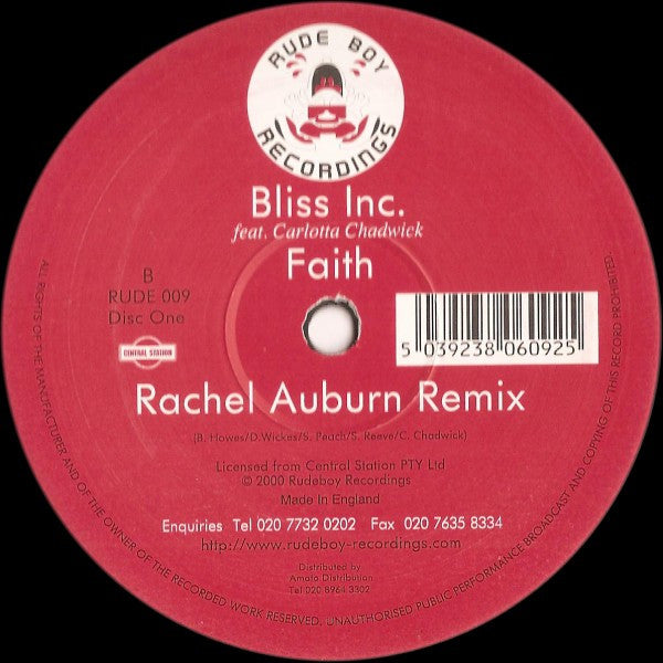 Bliss Inc. Feat. Carlotta Chadwick : Faith (12", 1/2)