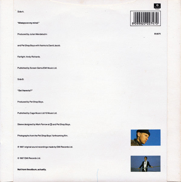 Pet Shop Boys : Always On My Mind (7", Single, Dam)