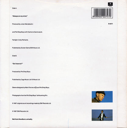 Pet Shop Boys : Always On My Mind (7", Single, Dam)