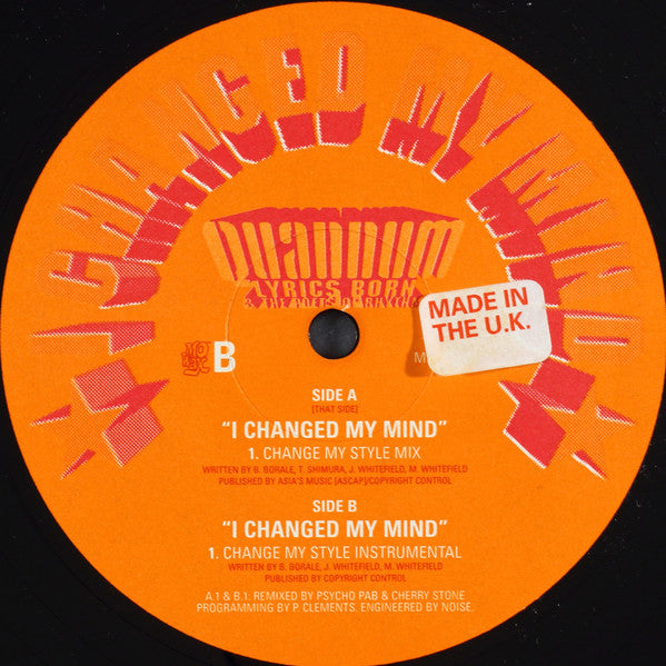 Quannum*, Lyrics Born & The Poets Of Rhythm : I Changed My Mind (Change My Style Mix) (12", Promo)