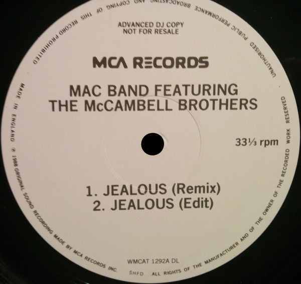 Mac Band Featuring The McCampbell Brothers : Jealous (12", Promo)
