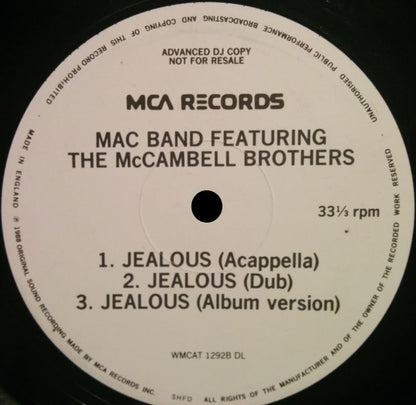 Mac Band Featuring The McCampbell Brothers : Jealous (12", Promo)