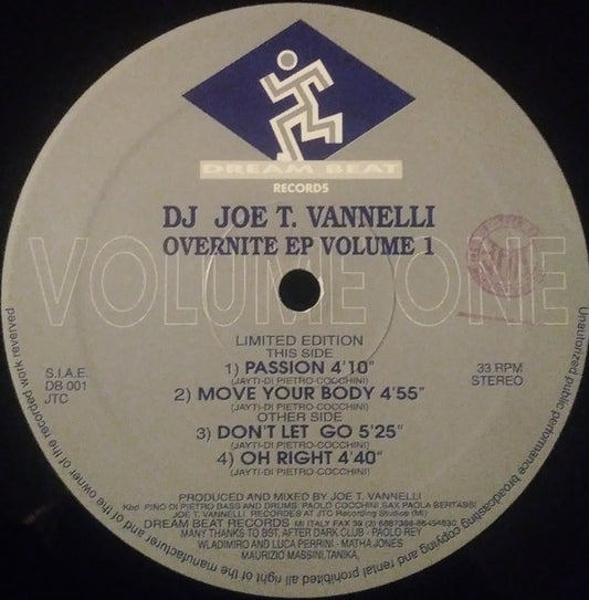Joe T. Vannelli : Overnite EP Volume 1 (12", EP, Ltd)