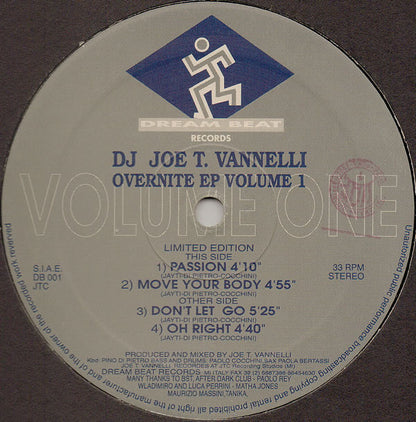 Joe T. Vannelli : Overnite EP Volume 1 (12", EP, Ltd)