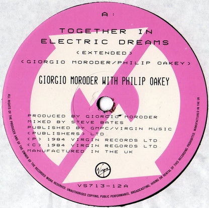Giorgio Moroder With Philip Oakey : Together In Electric Dreams (Extended) (12", Single)