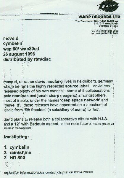Move D : Cymbelin (12", Promo, W/Lbl, Sti)