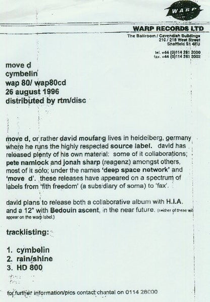 Move D : Cymbelin (12", Promo, W/Lbl, Sti)