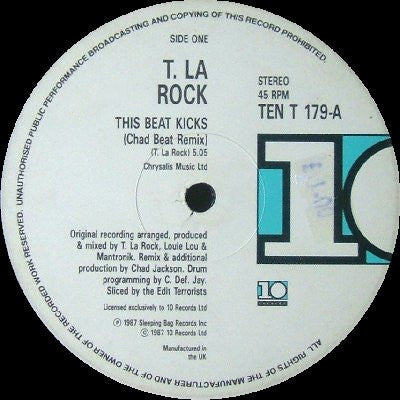 T La Rock : This Beat Kicks (Chad Beat Remix) / Having Fun / Back To Burn (12")