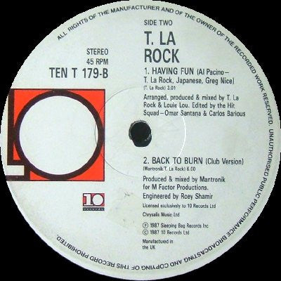 T La Rock : This Beat Kicks (Chad Beat Remix) / Having Fun / Back To Burn (12")