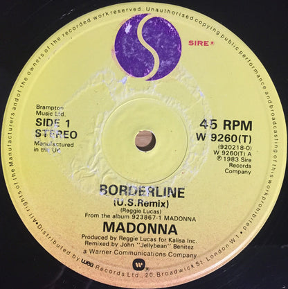 Madonna : Borderline (U.S. Remix) (12", Single, PRS)