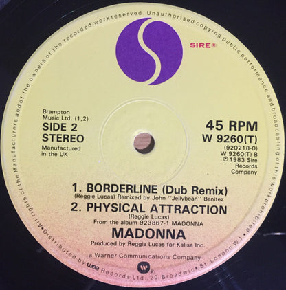 Madonna : Borderline (U.S. Remix) (12", Single, PRS)