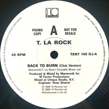 T La Rock : Back To Burn (12", Promo)