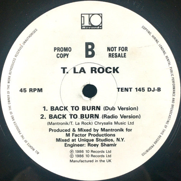 T La Rock : Back To Burn (12", Promo)
