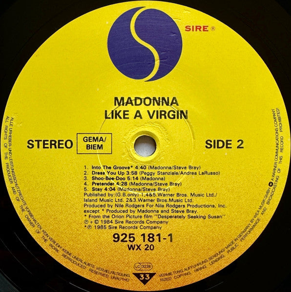 Madonna : Like A Virgin (LP, Album, RE)